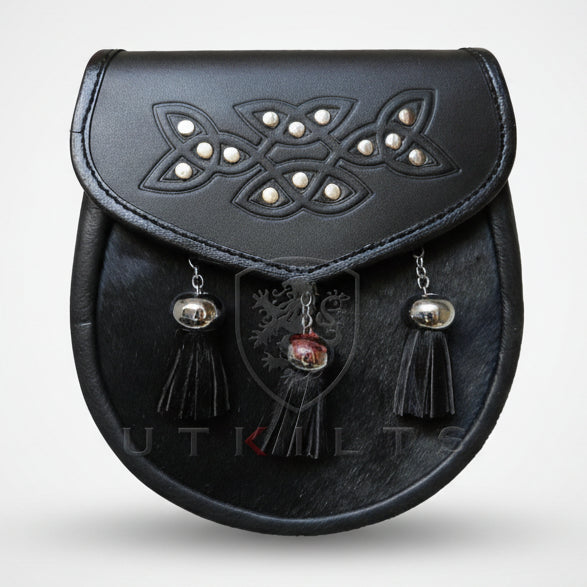 Kilt Sporran Semi-Dress, Silver Stud Celtic Knot Black UT Kilts Kilt Sporran Semi-Dress, Silver Stud Celtic Knot Black UT Kilts