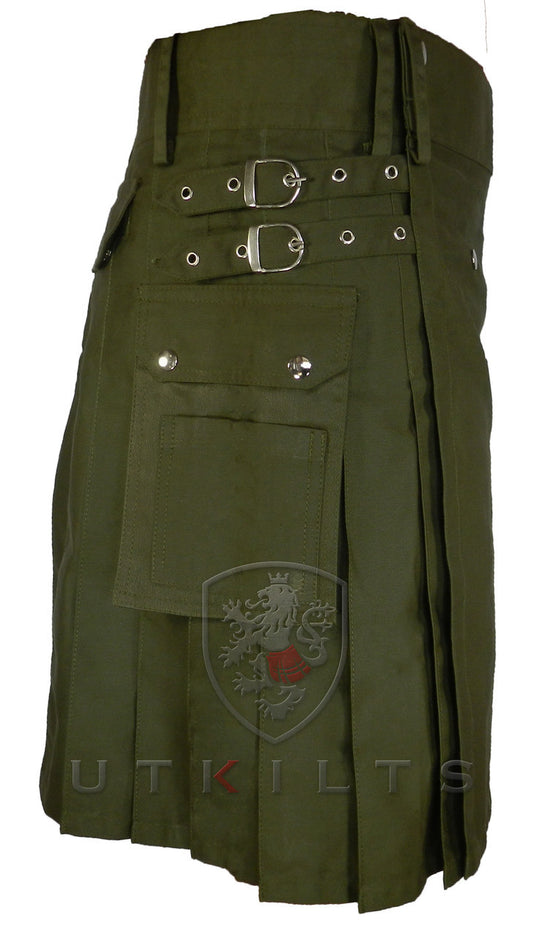 Utility Kilt - Deluxe Olive Green side view #2