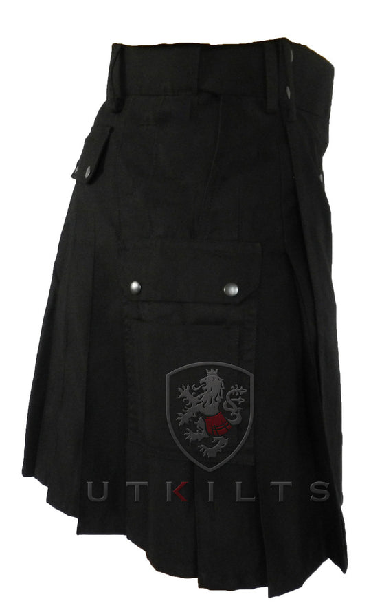 Ultimate Black Utility Kilt with Comfort Waist - 21 inch length