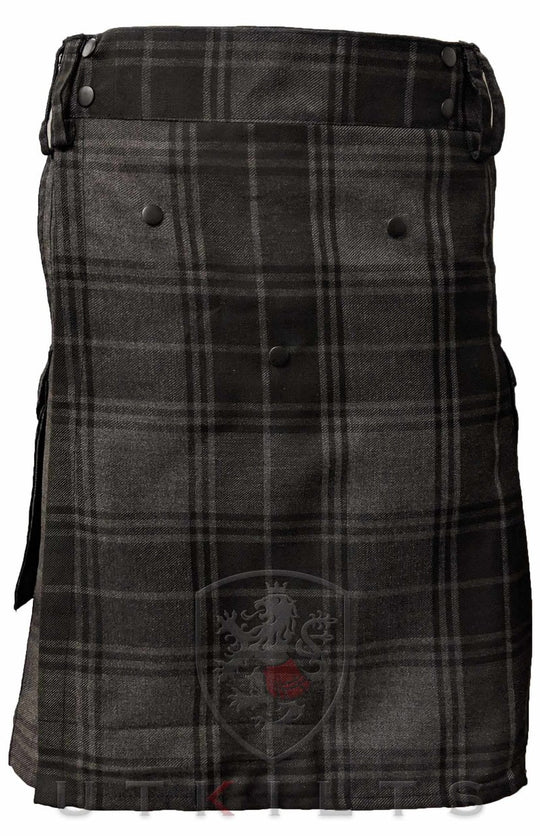 Ultimate Highlander Gray Tartan Utility Kilt with Comfort Waist