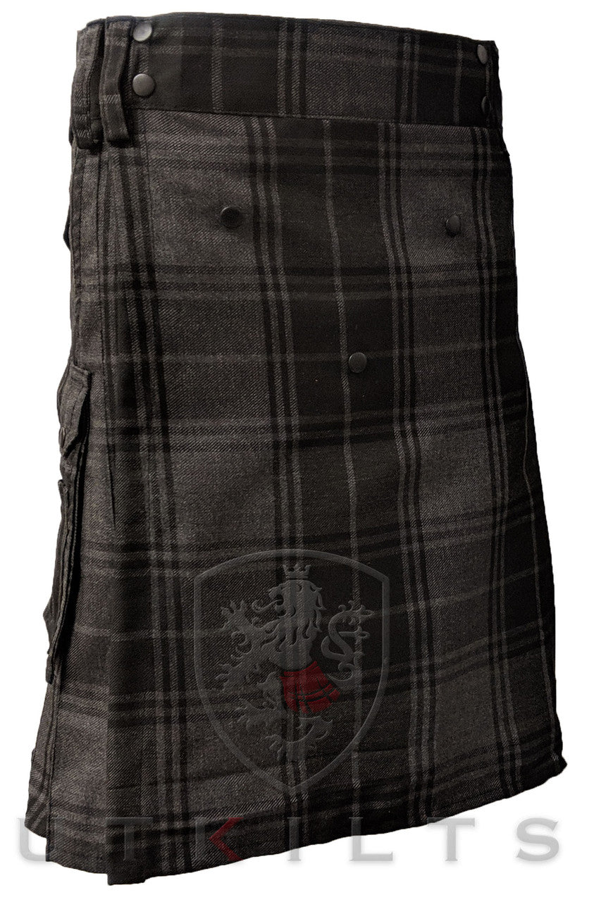 Ultimate Highlander Gray Tartan Utility Kilt with Comfort Waist