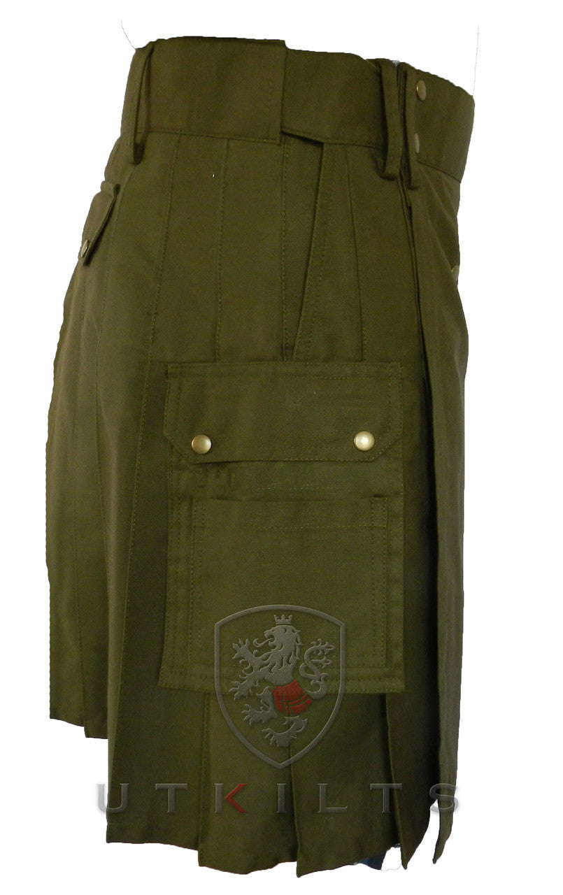 Ultimate Olive Green Utility Kilt with Comfort Waist