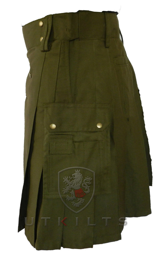 Ultimate Olive Green Utility Kilt with Comfort Waist