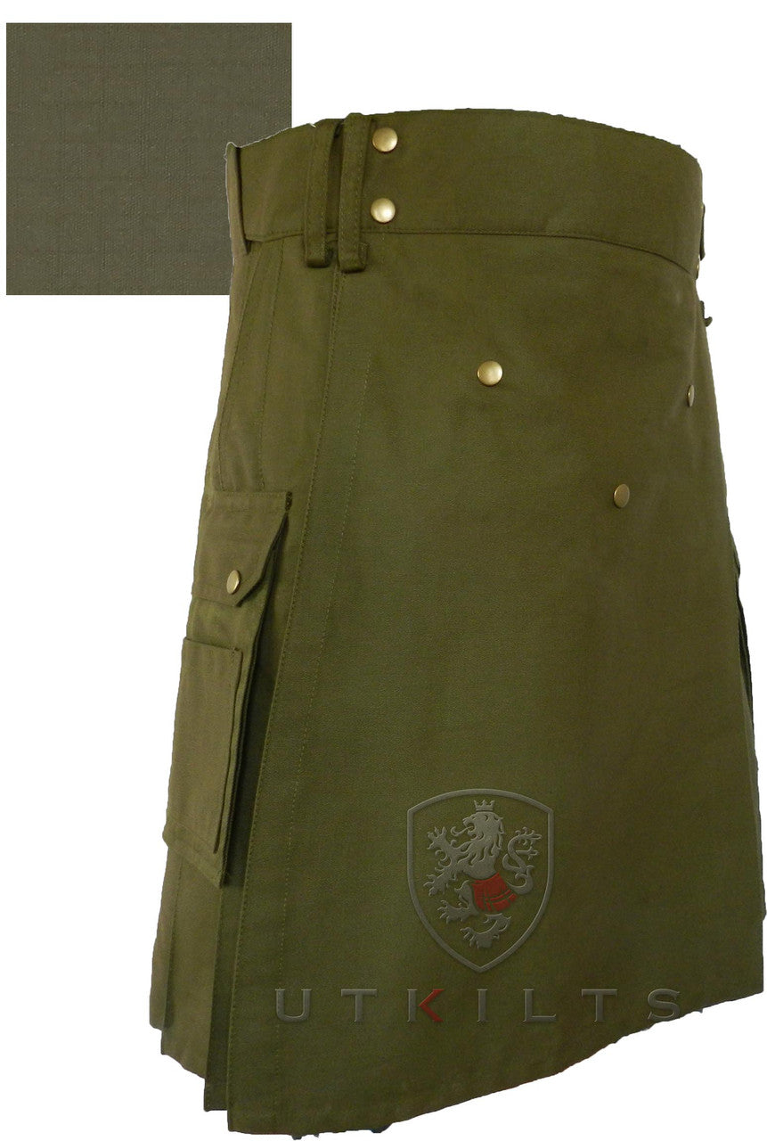 Ultimate Olive Green Ripstop Utility Kilt with Comfort Waist