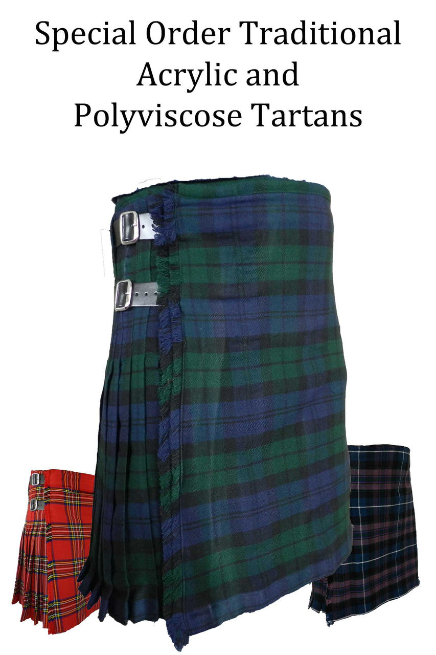 A special order traditional tartan skirt, elegantly designed with rich colors and intricate patterns, embodying classic style.