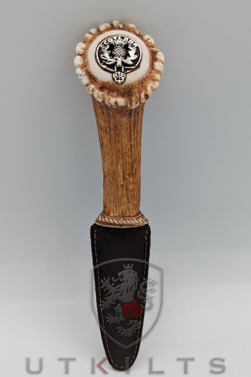 Premium Stag Antler Sgian Dubh - Thistle, Lion, or Celtic Knot Badge