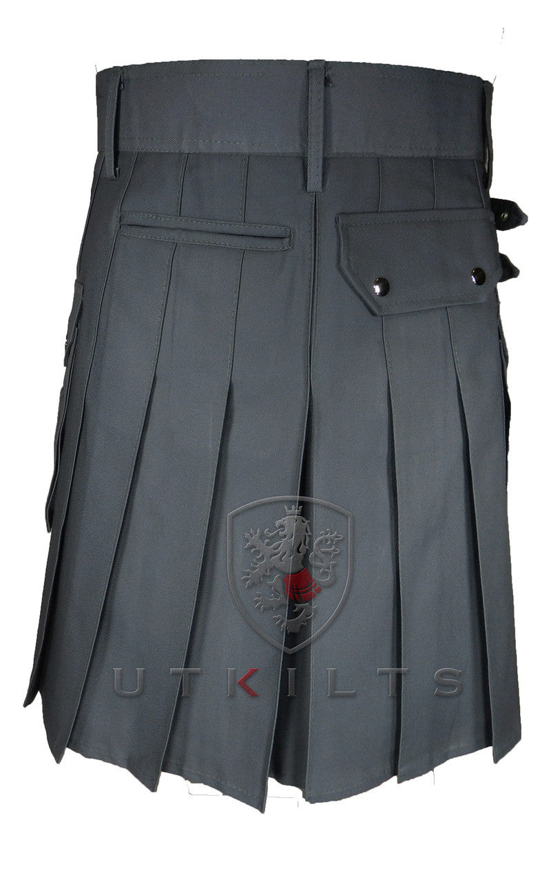 Back, two rear pockets, one with snap closure
Dark Gray utility Kilt
