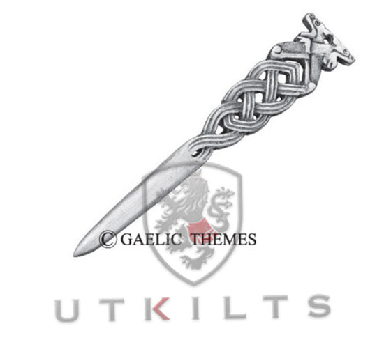Premium Book of Kells Dragons Antiqued Silver Kilt Pin