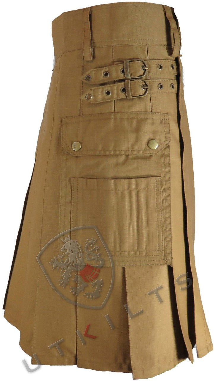 CLEARANCE! Utility Kilt – GlenLoch, Dark Khaki Stretch Cotton - 35x23