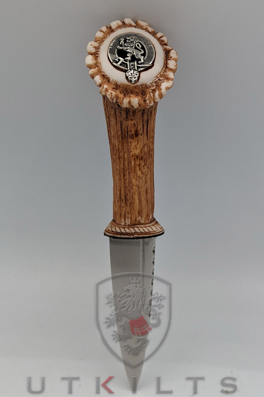 Premium Stag Antler Sgian Dubh - Thistle, Lion, or Celtic Knot Badge